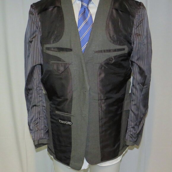 Tom Ford Gray Hopsack Current Silk Blend Peak Lapel Two Button Suit 44R - Picture 12 of 16